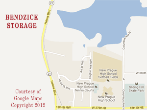 Bendzick Mini Storage is Located at 26370 Helena Blvd just north of New Prague, MN , south of county road 2 on Minnesota state highway 21. Call 507-334-3422.